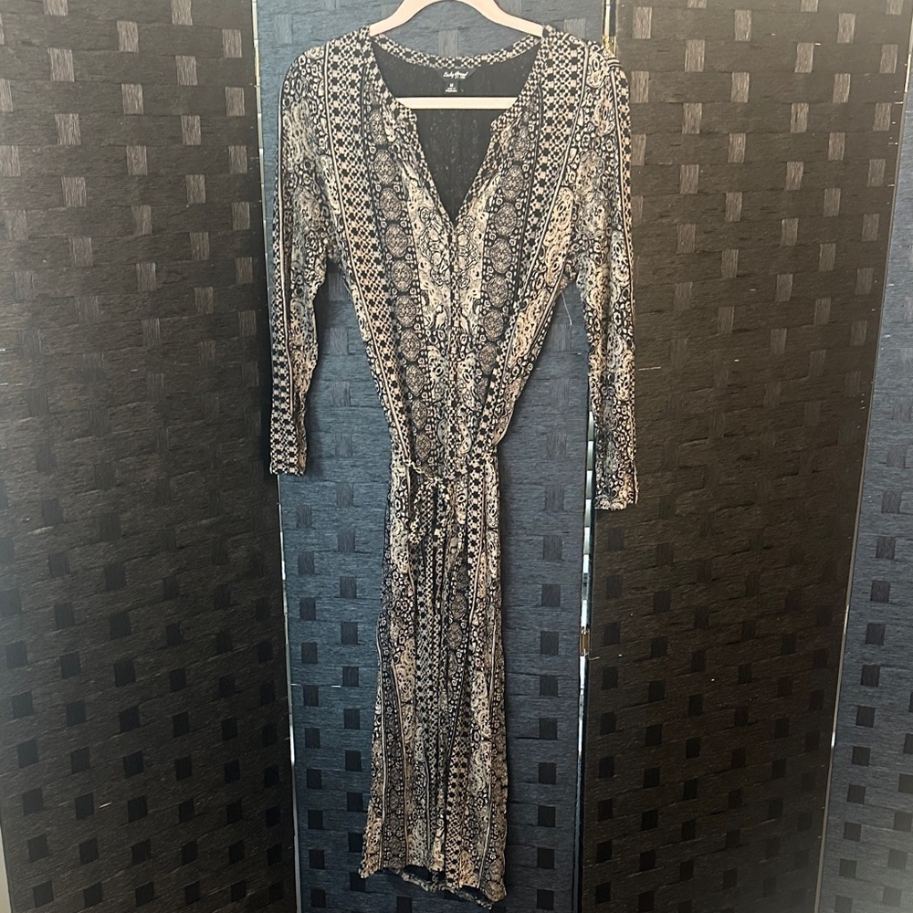 Lucky Brand boho midi dress in black and tan size M EUC